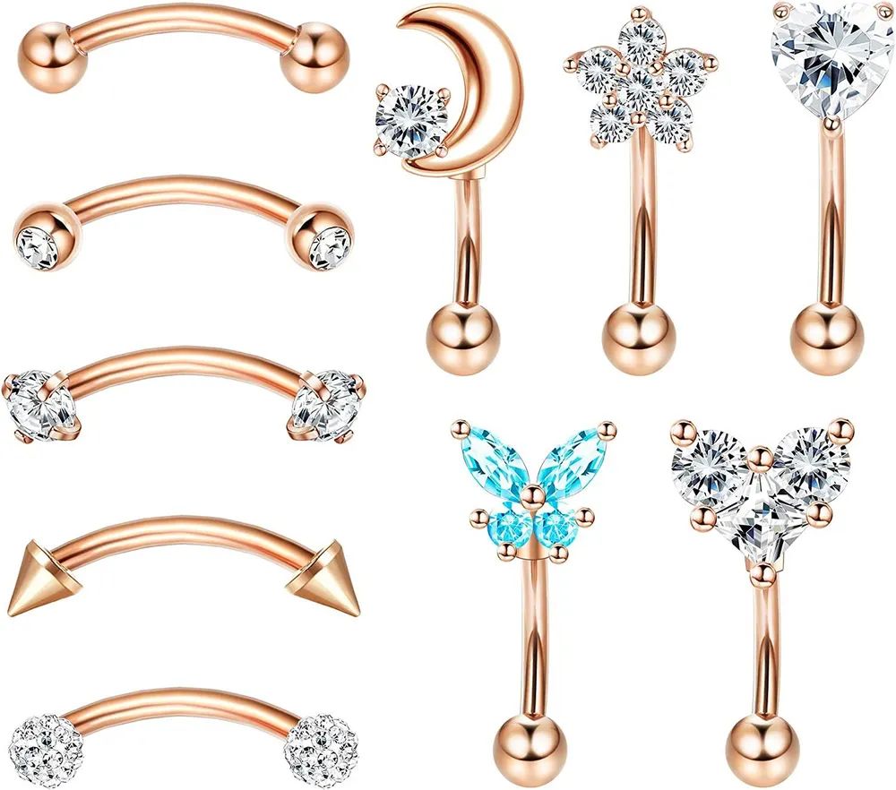 10pcs 16G Rook Daith Ohrringe für Frauen Edelstahl Bauch Lippenring Knorpel Tragus CZ Körper Piercing Kurven Barbell Augenbrauenringe 6mm