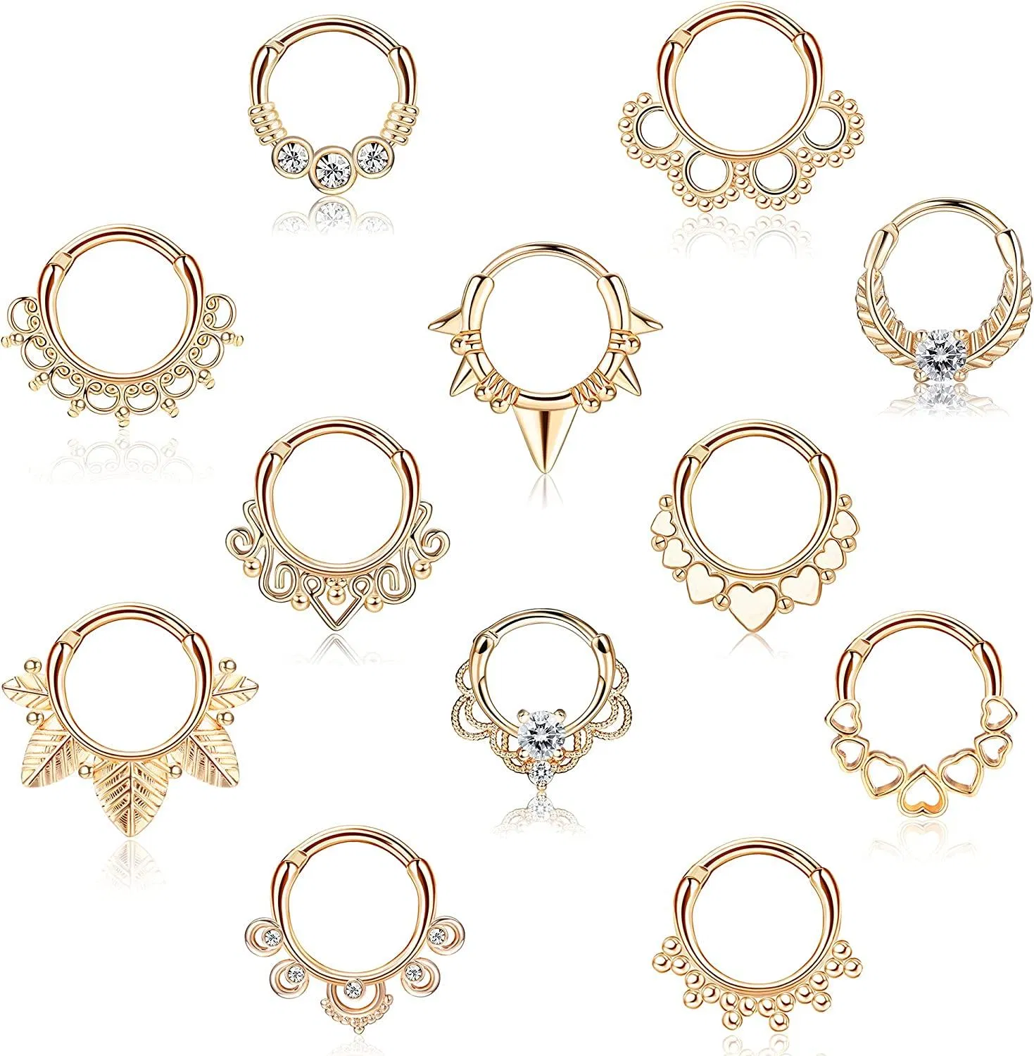 12pcs 16G Edelstahl Septum Ringe für Frauen Hoop Nasen Ringe Septum Piercings CZ Knorpel Helix Tragus Hoop Daith Ohrringe Piercing 10MM