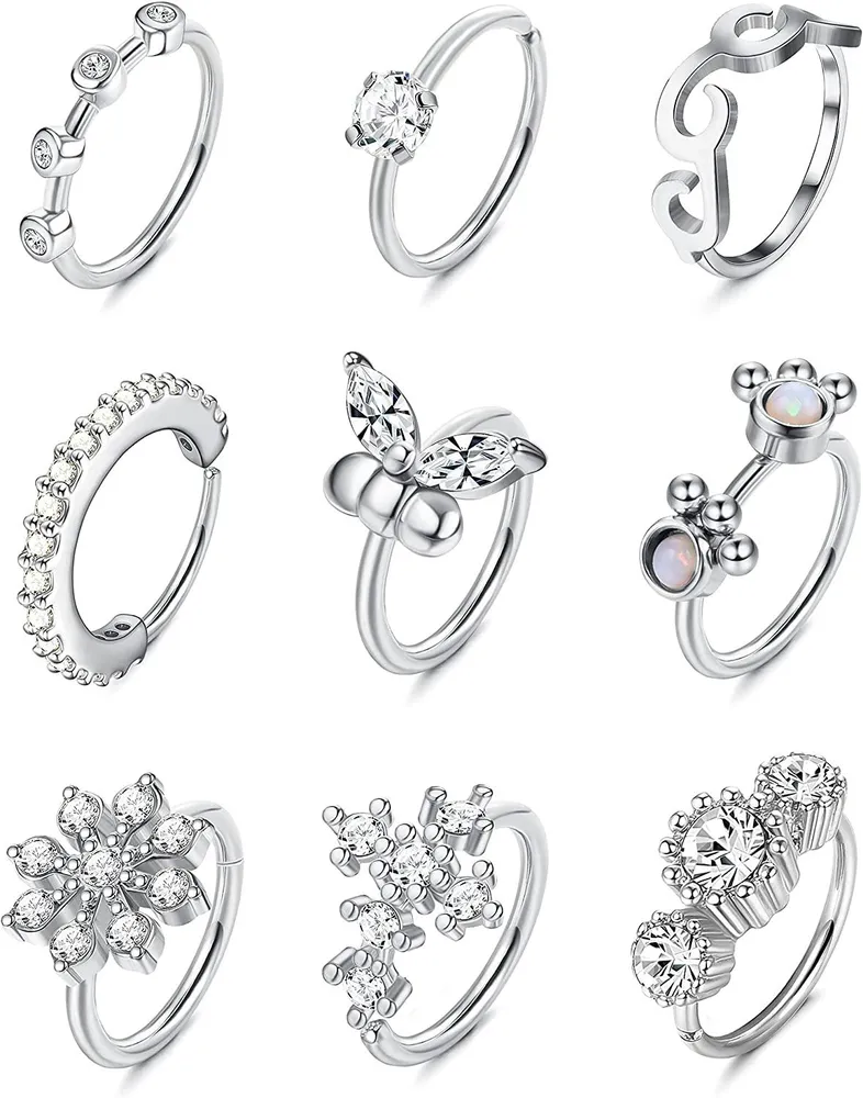 9pcs 20G Nasenringe Hoop dünne Edelstahl Septum Ringe Hoop Knorpel Ohrringe Daith Tragus Helix Nasenloch Piercing für Frauen Männer