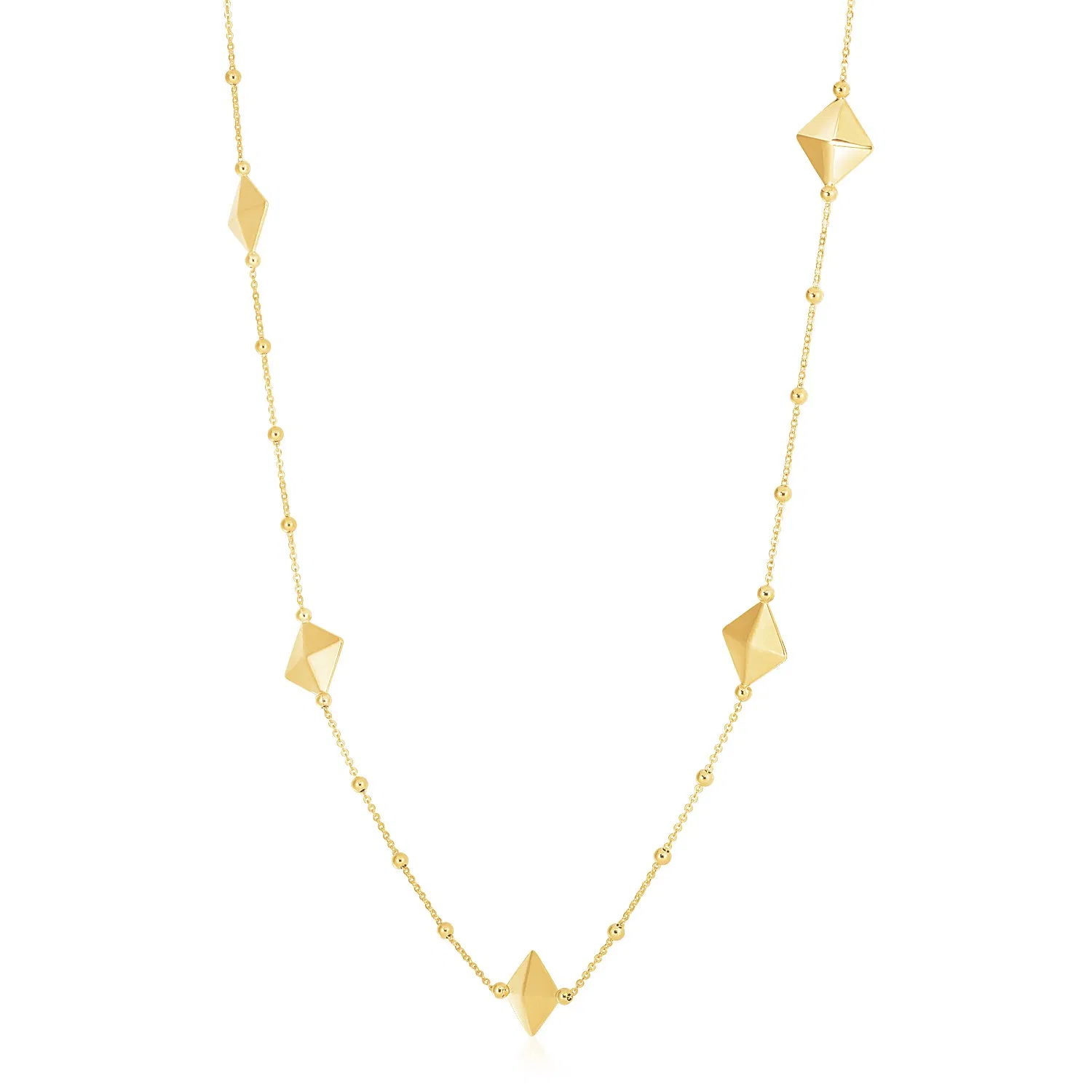 14 Karat Gelbgold High Polish Pyramid Station Halskette