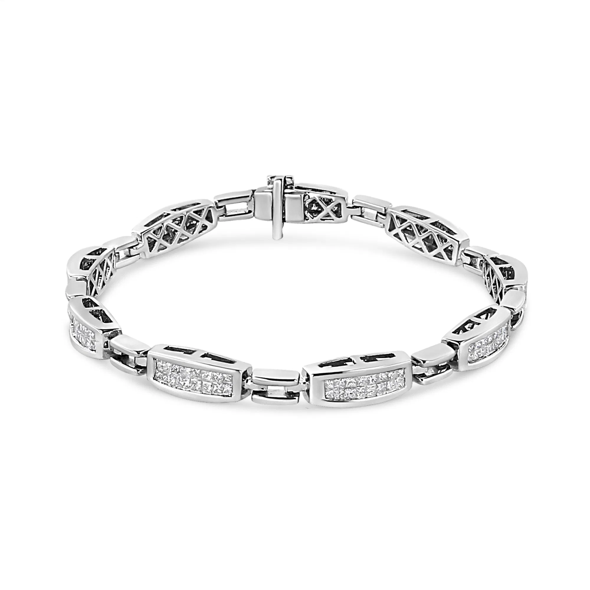 14 Karat Weißgold 2,00 Cttw Invisible-Set Princess Diamond Link Armband (I1 - I2 Klarheit, I-J Farbe) - 7,25