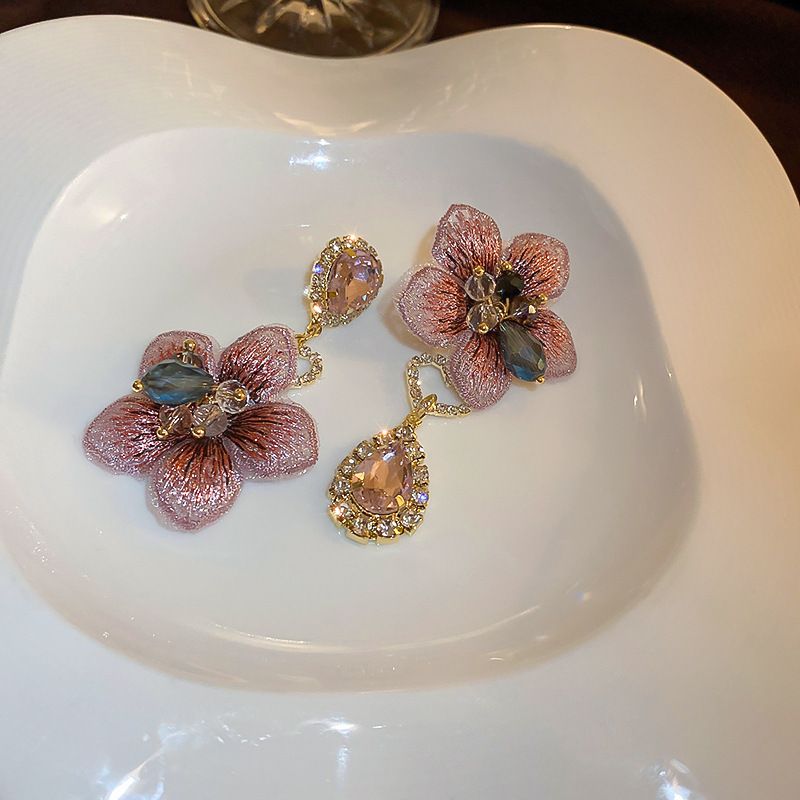 Asymmetrische Diamant Drop Crystal Flower 925 Silber Nadel