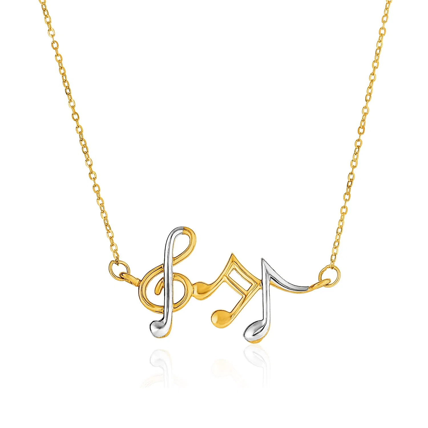 14 Karat Zwei-Ton Gelb und Weiß Gold Musical Notes Halskette
