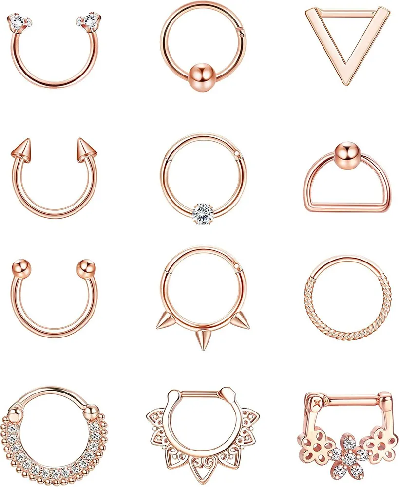 12pcs 16G Edelstahl Septum Ringe CZ Knorpel Ohrringe Hoop Horseshoe Helix Tragus Daith Ohrringe Hinge Clicker Segment Septum Piercing für Frauen Männer