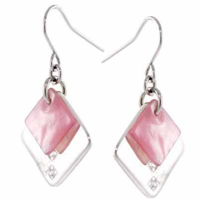 Sterling Silber Echt Pink Shell & CZ Diamant Shape Ohrringe