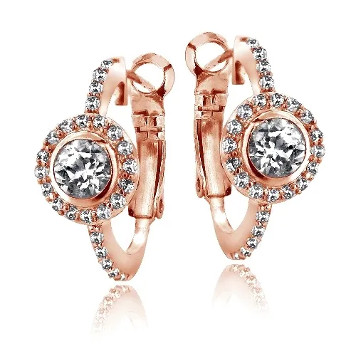 Rose Gold Tone 2,6ct White Topaz Round Clutchless Ohrringe