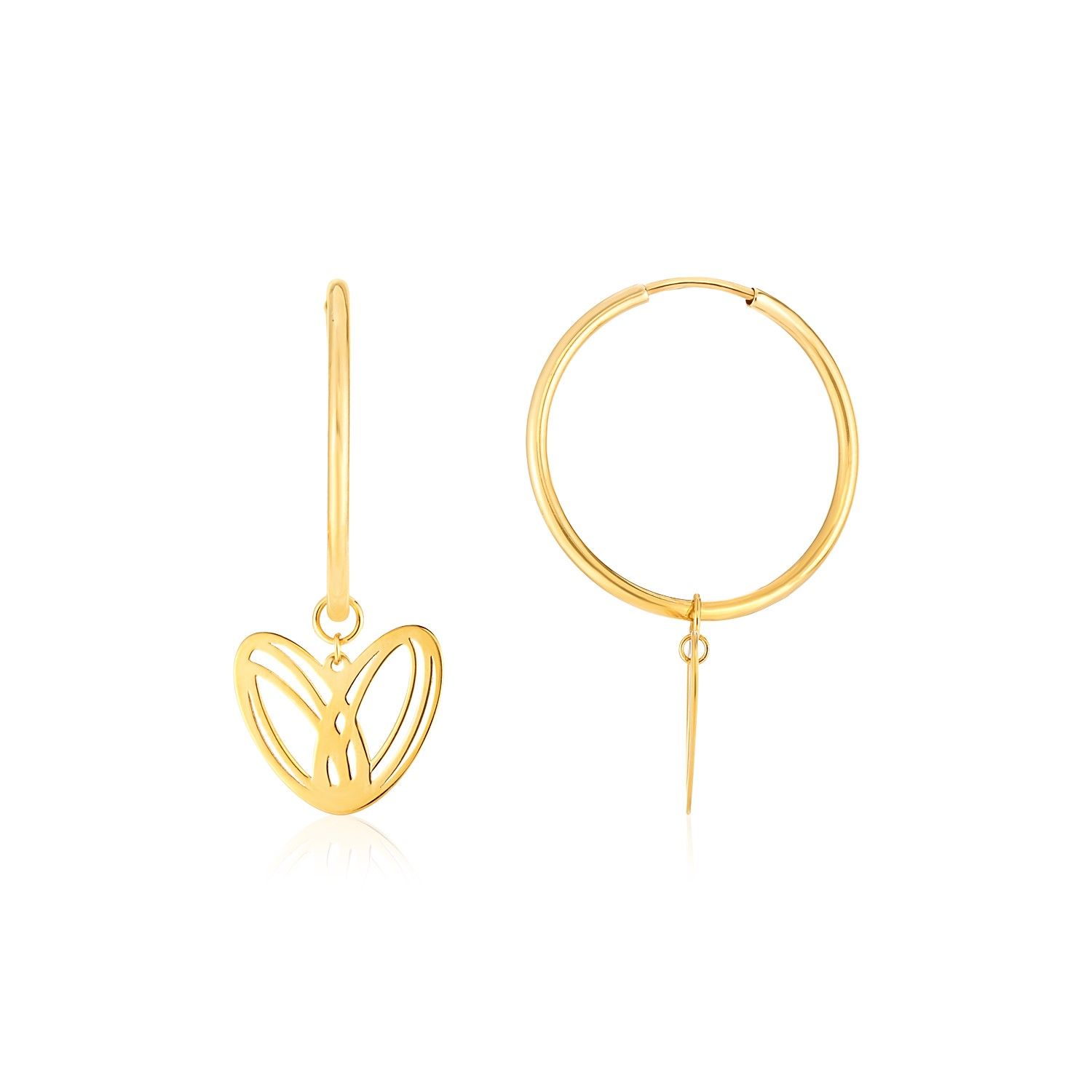14K Gelbgold Loopy Heart Charm Drop Hoop Ohrringe