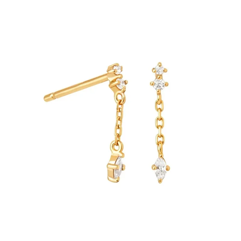 Sterling Silber Kette Diamant Marquise Anhänger Stud Ohrringe