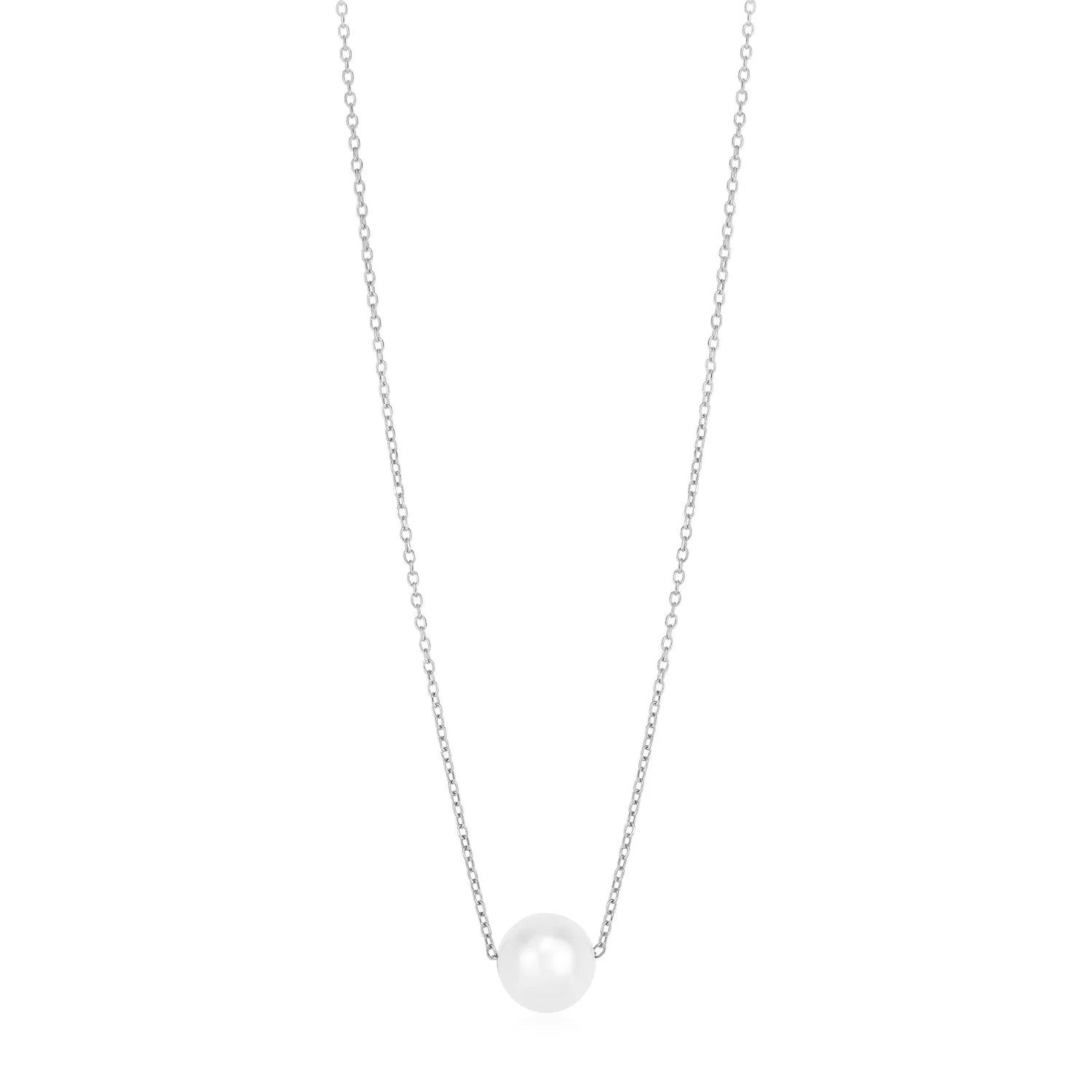 14 Karat weißes Gold Perle Solitaire Halskette