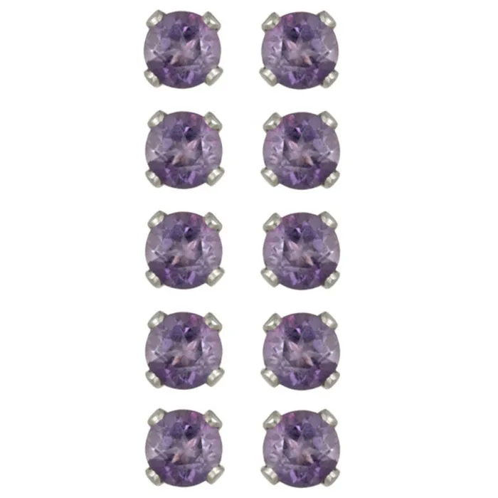 Sterling Silber 4ct Amethyst 5mm Stud Ohrringe, Satz von 5