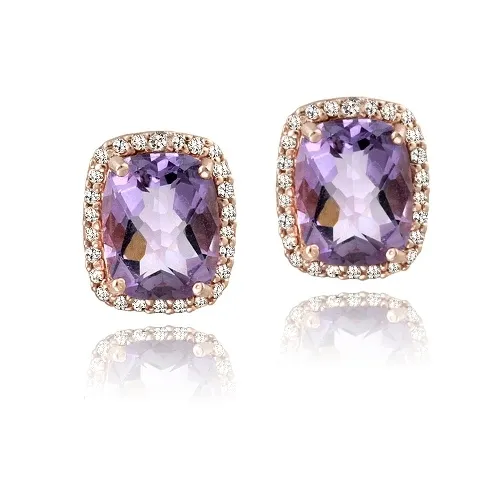Rose Gold Ton über Silber 4,5 ct Amethyst & Weiß Topaz Rechteck Stud Ohrringe