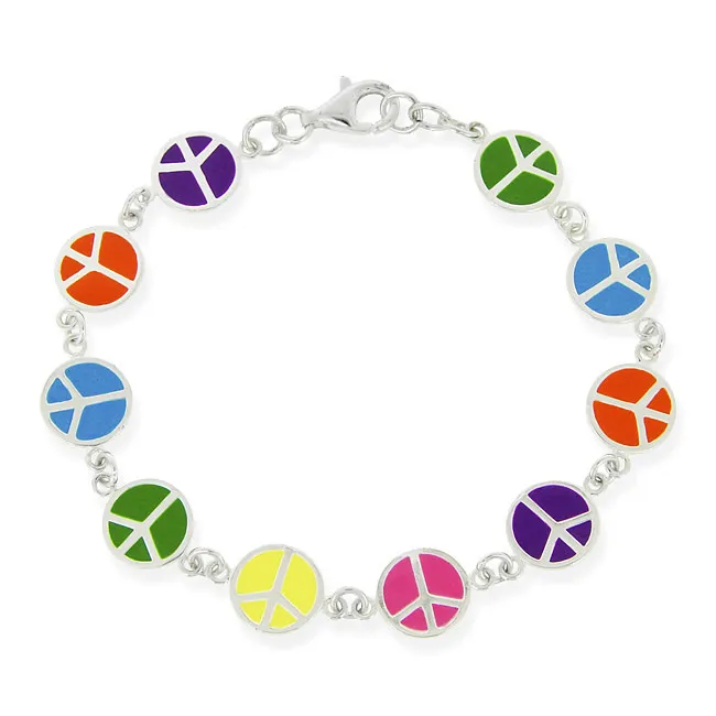 Sterling Silber Multi-Color Enamel Frieden Signs Armband