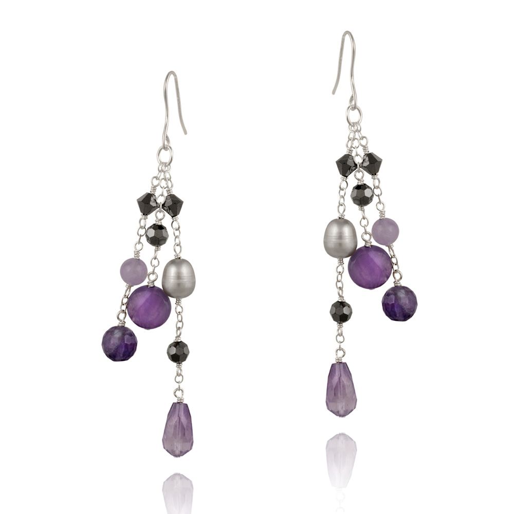 Sterling Silber Perlen, Pyrit, Kristall Hematit, Amethyst Steine& Beads Dangle Ohrringe