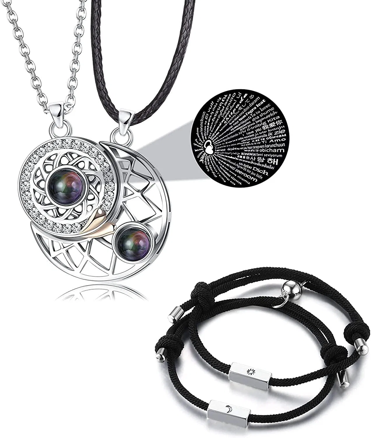 Entsprechende Halskette und Armbänder Sets für Paare Sonne Mond Herz Magnetische Beziehung Armbänder Halskette für Freund Freund Freund Frau Männer Frauen