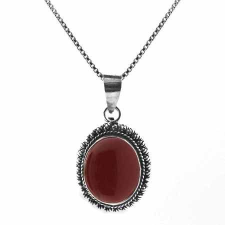 Sterling Silber Echt Carnelian Stein Twisted Border Oval Hänger