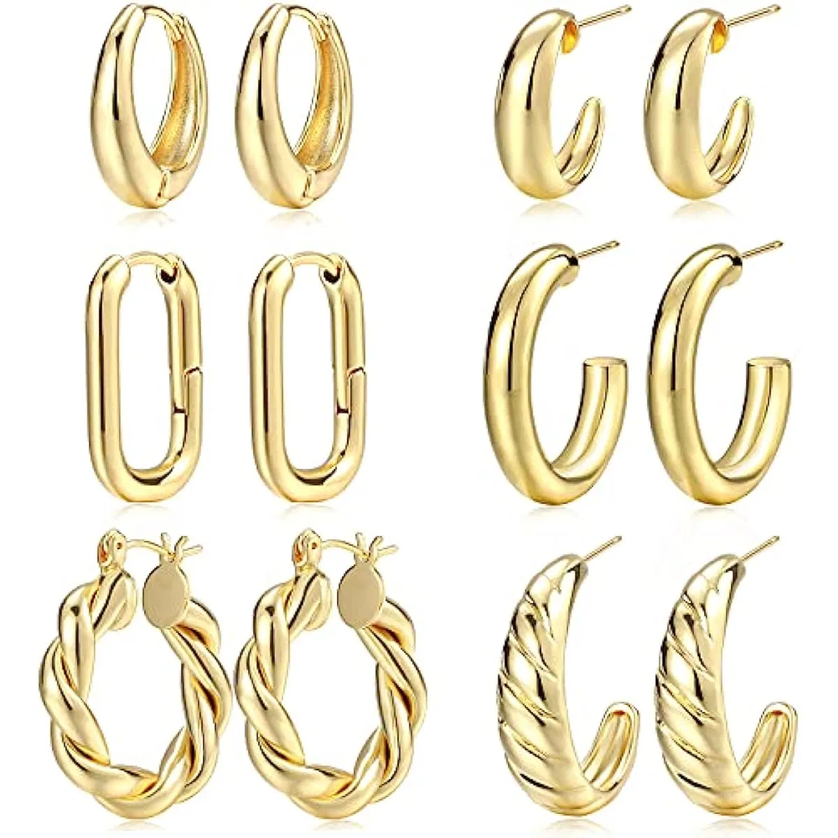 Gold Hoop Ohrringe Set für Frauen, 14K Gold Plated Leichtgewicht Hypoallergen Chunky Open Hoops Set für Geschenk