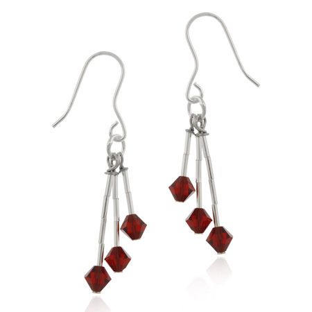 Sterling Silber Echte Swarovski dunkel roten Crystal Drop Ohrringe