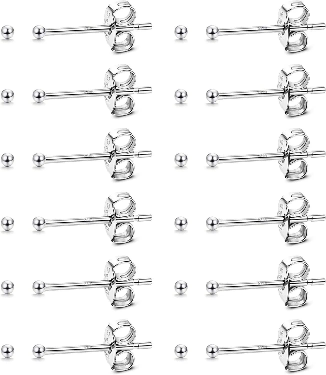 12 Paare Ball Stud Ohrringe Set 925 Sterling Silber Ohrringe Frauen Männer spezielle kleine Ohrringe