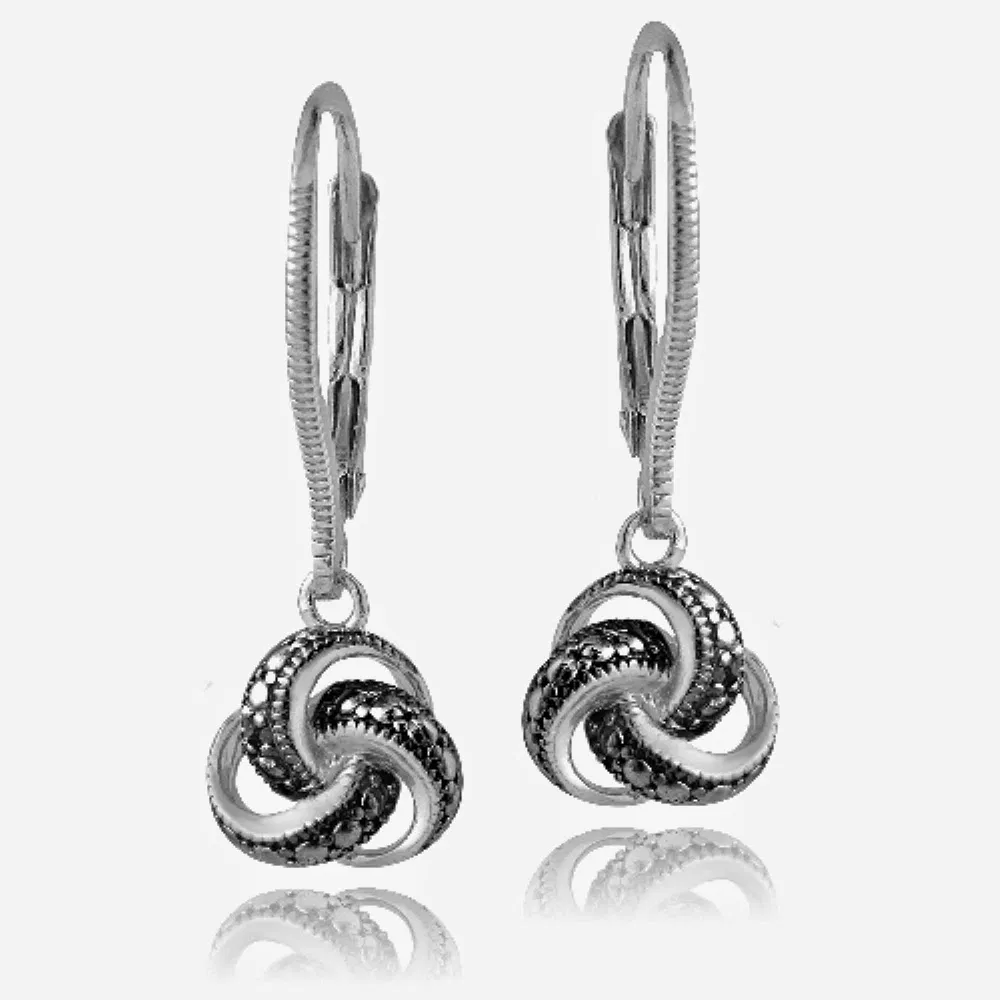 Sterling Silver Black Diamond Accent Love Knot Dangle Leverback Ohrringe