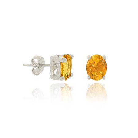 Sterling Silber .925 Echtes Citrine Stein Oval Prong Kleine 6x4 Stud Ohrringe