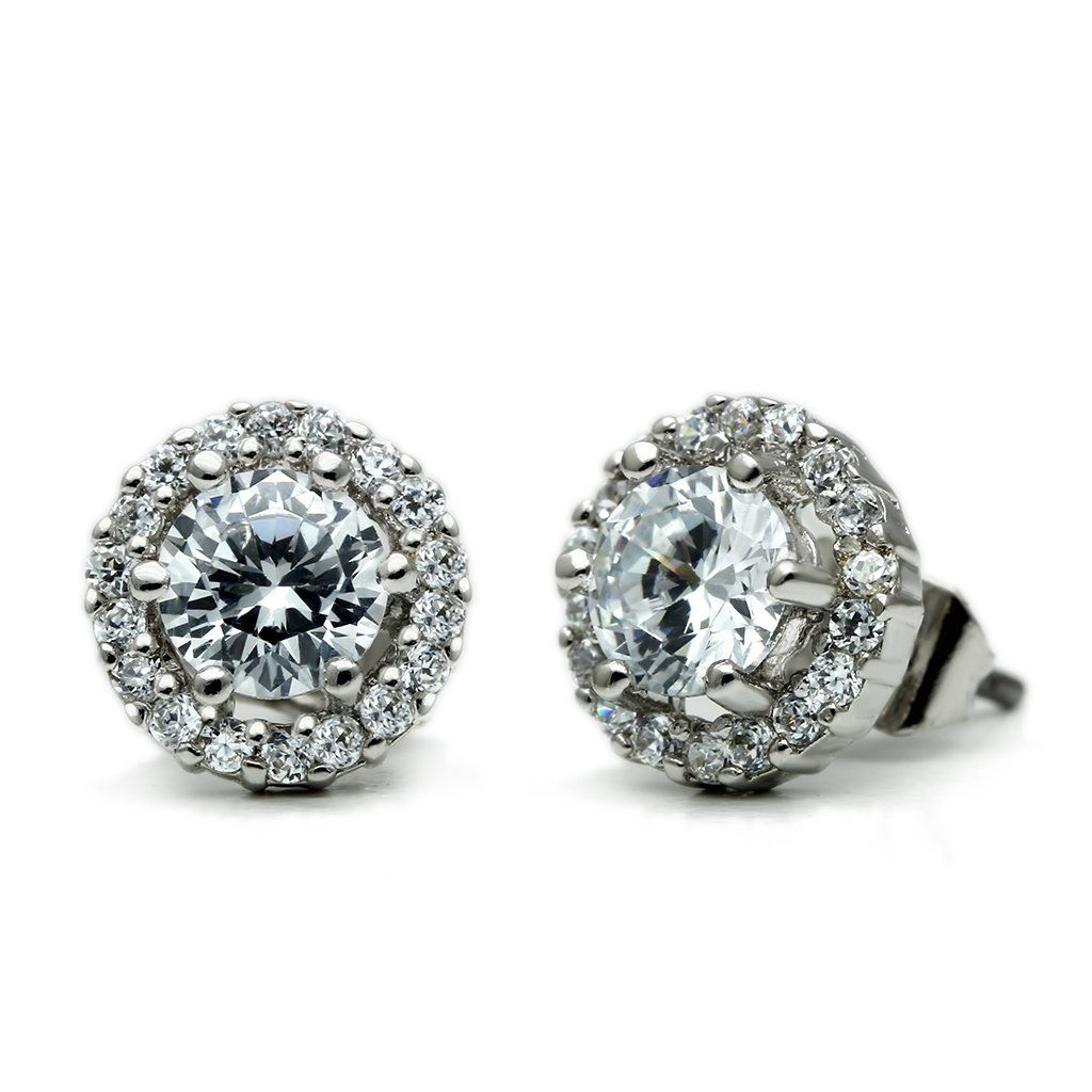 3W096 - Rhodium-Messing - Ohrringe mit AAA-Klasse CZ in Clear