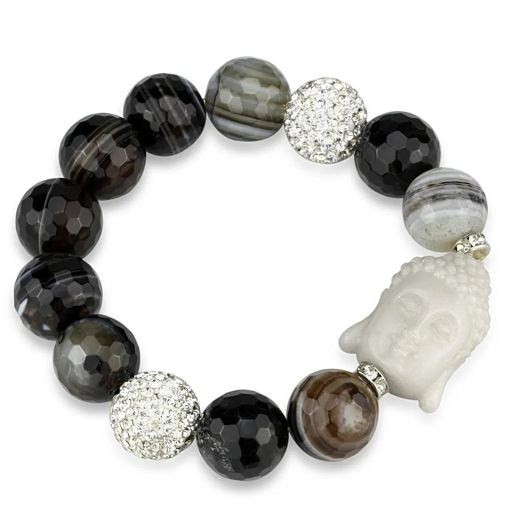 LO3778 - Rhodium Brass Armband mit synthetischem Onyx in mehreren Farben