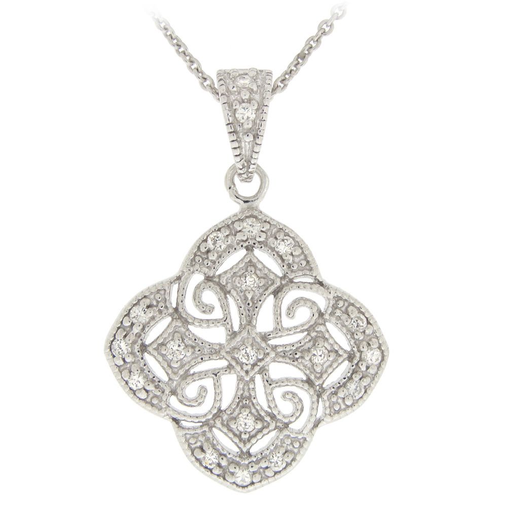 Sterling Silber CZ Filigree Blumen Halskette