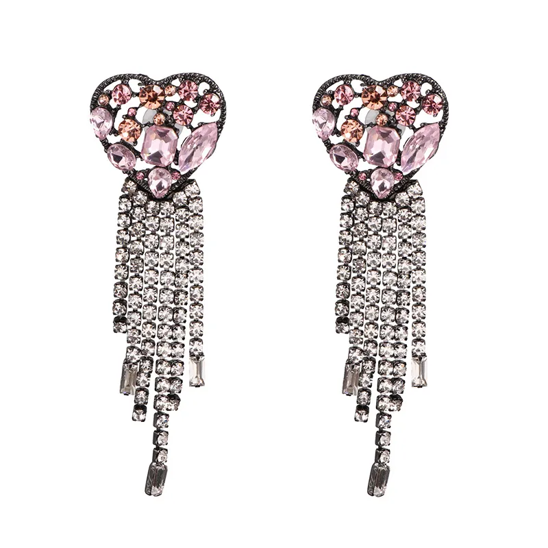 Mode Übertreibung Schmuck-Legierung Diamant-Embedded Herz-Hänger - Ohrringe