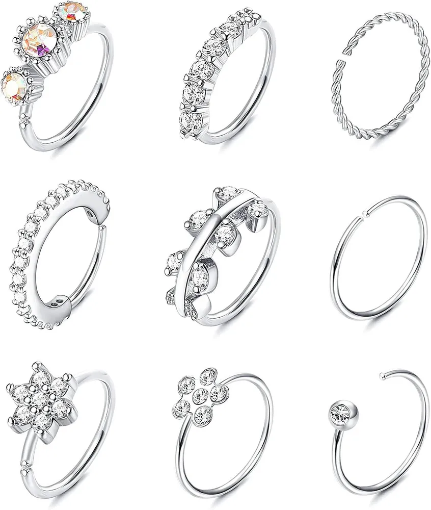 9pcs 20G Edelstahl Nasenring Schleife für Frauen Pflaster CZ Blatt Blumen Crawler Knorpel Ohrringe Nasenschleife Körper Piercing Schmuck