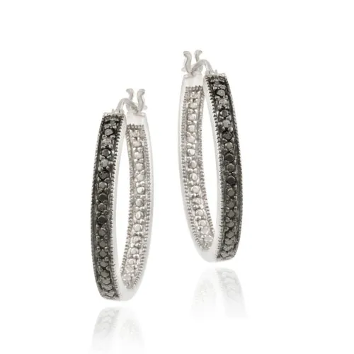 Sterling Silber .10ct. TDW Black Diamond 25mm Oval Hoop Ohrringe