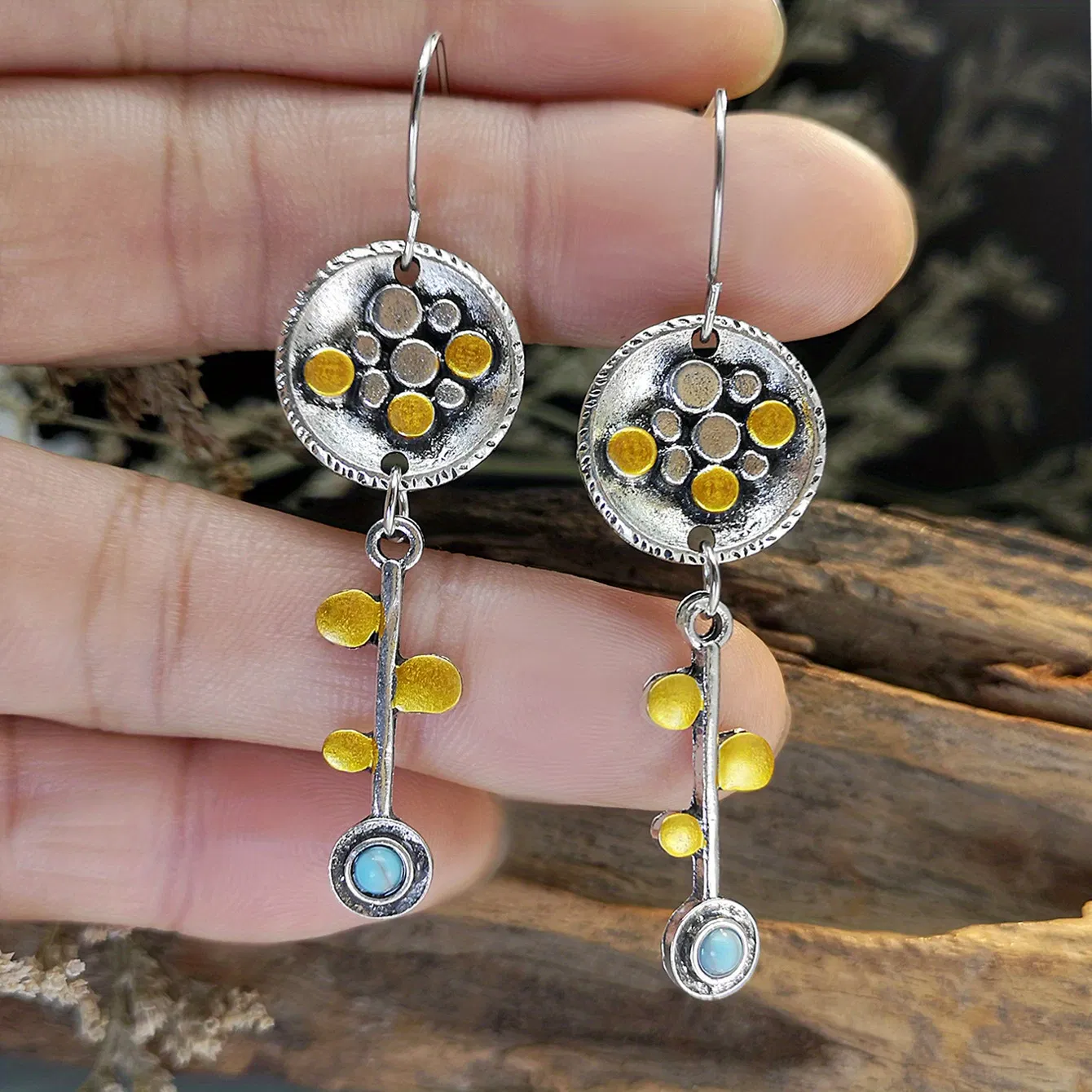 Schlüssel-Design Eingezogen mit Türkis Dekor Vintage Dangle Ohrringe Zink-Legierung Schmuck exquisite weibliche Geschenk