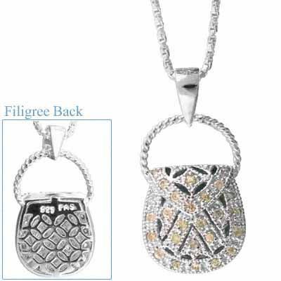 Sterling Silber Champagner CZ Handtasche Anhänger