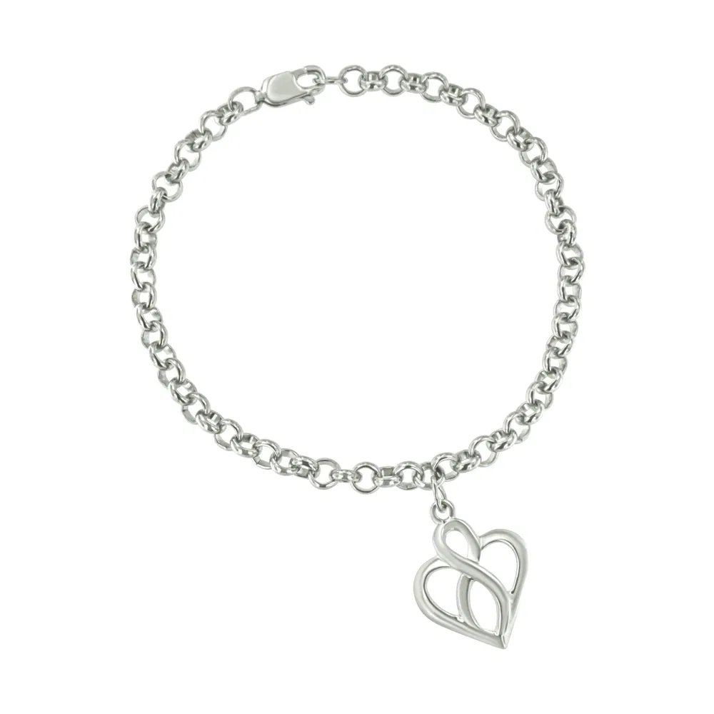 .925 Sterling Silber Open Heart with Center Vertical Infinity Chain Charm Armband - Größe 7