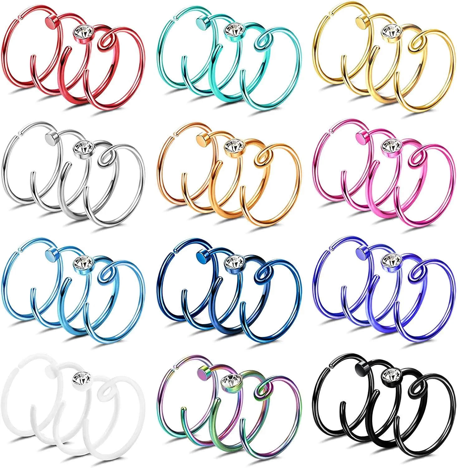 Edelstahlbare Nasenringe für Frauen 20G Nasenring Hoop 316L Chirurgische Nasenring gemischt farbenfrohe 20 Gauge Nasenring Set Nasen Piercing