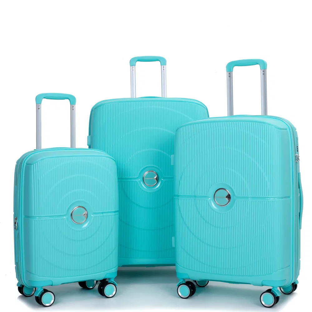Erweiterbarer Hardshell Koffer Doppelspinner-Räder PP Gepäckset Leichtgewicht Langlebiger Koffer mit TSA-Lock, 3 - teilige Set (20 / 24 / 28), Lake Blue