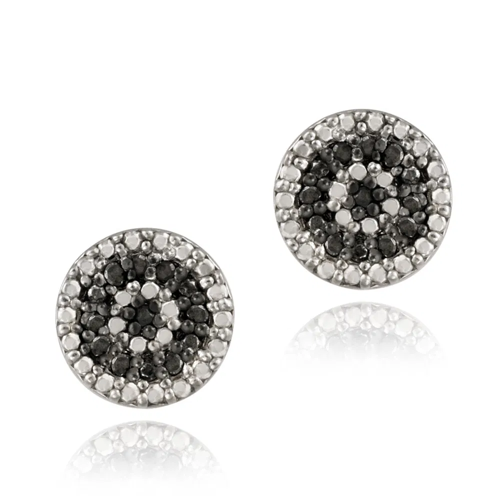 Sterling Silber 1 / 7ct schwarzer Diamant Round Stud Ohrringe