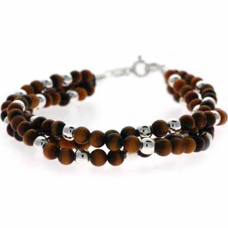 Echtes Tiger Eye Sterling Silver Beaded Three Strand Armband