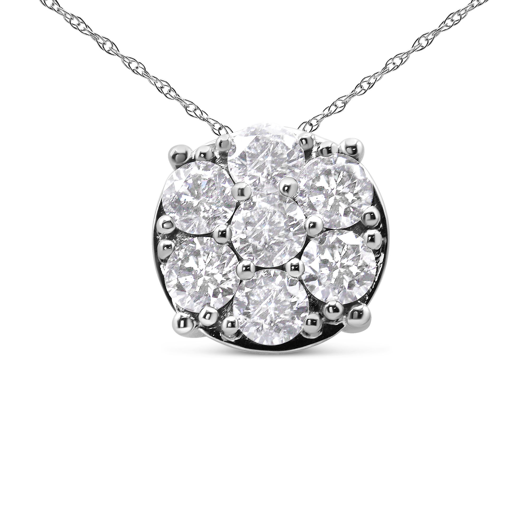 14 Karat Weißgold 2 1 / 3 Cttw Diamant 7 Stein Floral Cluster 18
