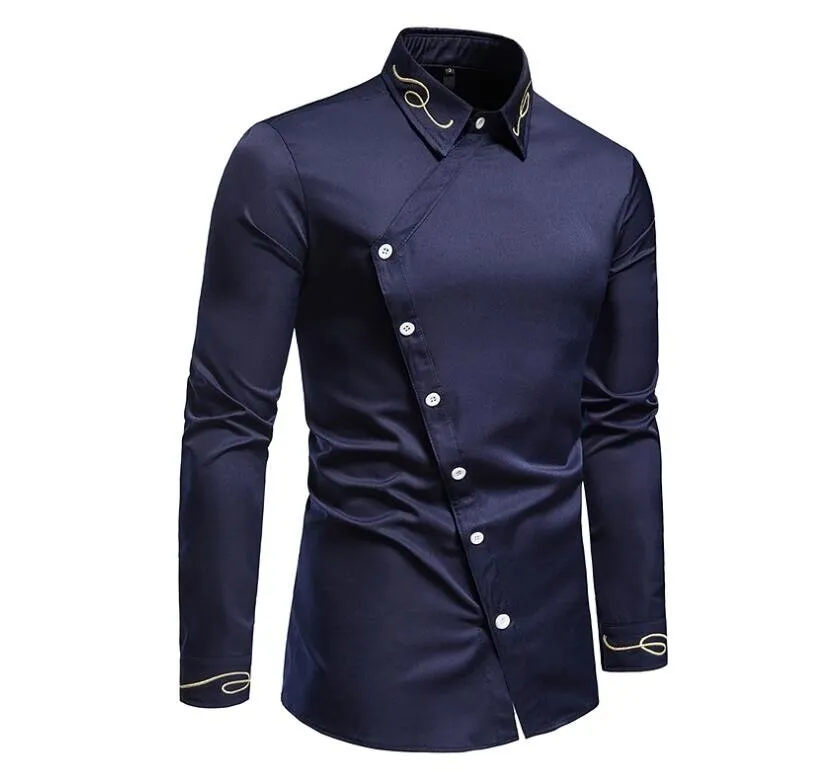 Mens Embroidered Long Sleeve Casual Button Down Shirt