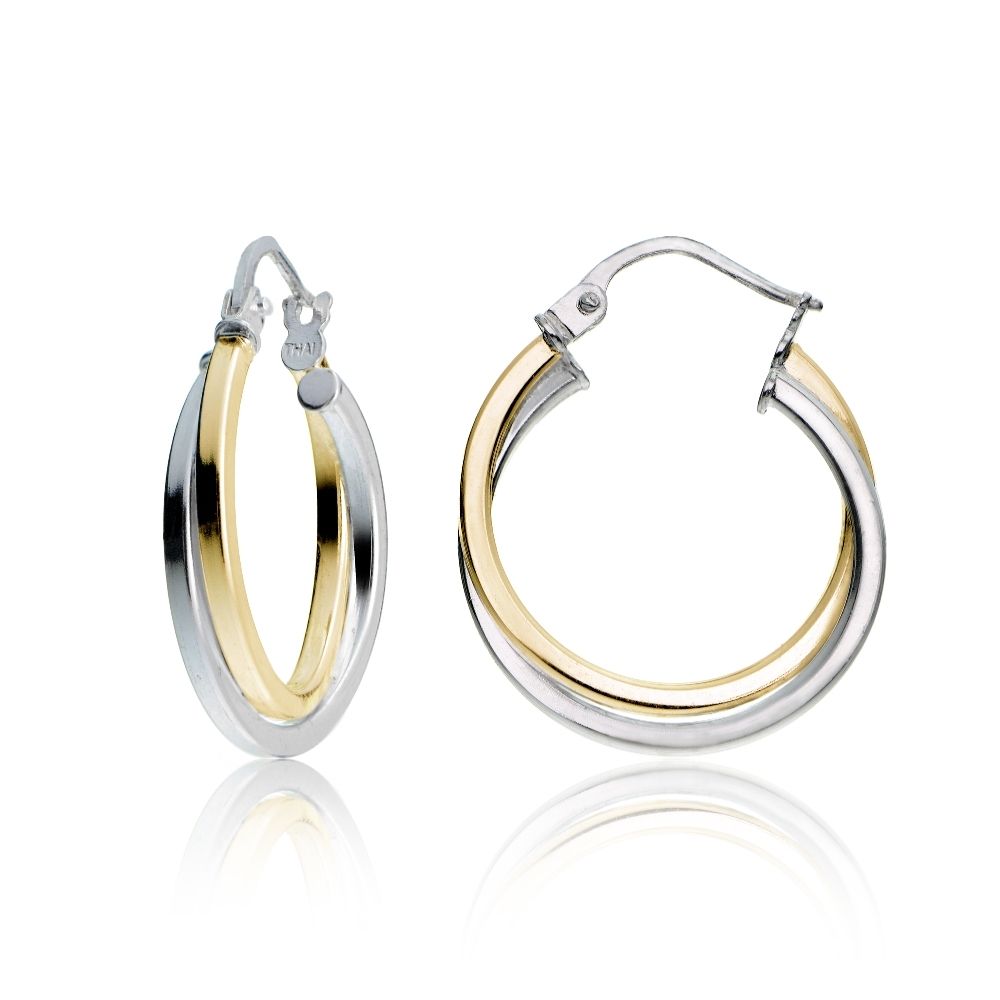 Goldton über Sterling Silber Zwei-Ton - Verflechtung Quadrat-Rohr poliert Hoop Ohrringe, 20mm