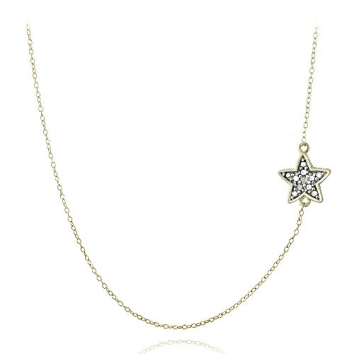 Gold-Ton über Silber-Diamanten - Akzent-Stern - Kette Halskette