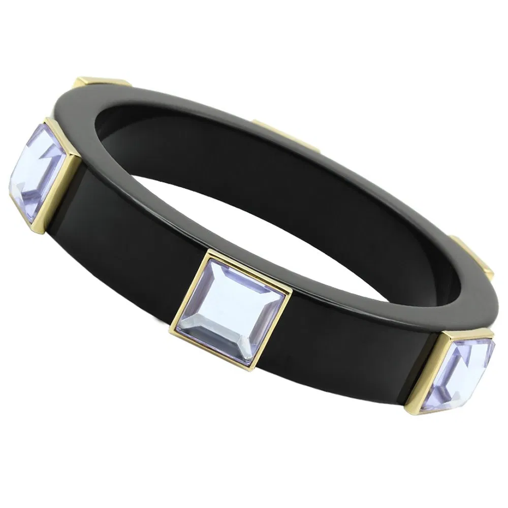 VL031 - IP Gold (Ion Plating) Brass Armband mit synthetischem Acryl in leichter Amethyst