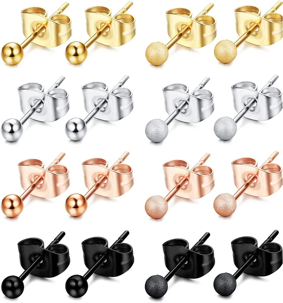 8 Paare Stud Ball Ohrringe 316L Chirurgische Edelstahl Round Ball Ohrringe Set für Frauen Mens
