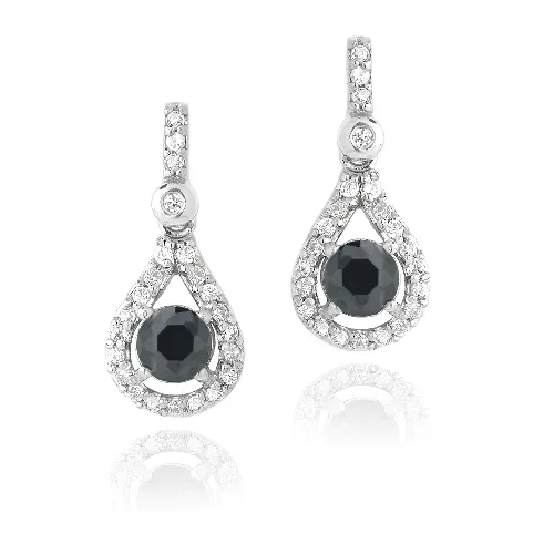 Sterling Silver Round Black & Clear CZ Teardrop Dangle Ohrringe
