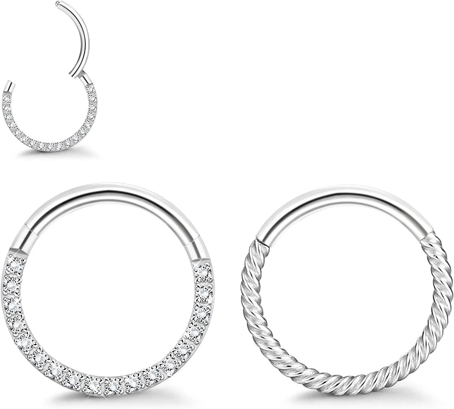 2pcs 16G Knorpel Ohrringe Schleife Edelstahl CZ Helix Daith Conch Tragus Nasen Piercing Hinge Clicker Septum Ringe für Frauen Männer