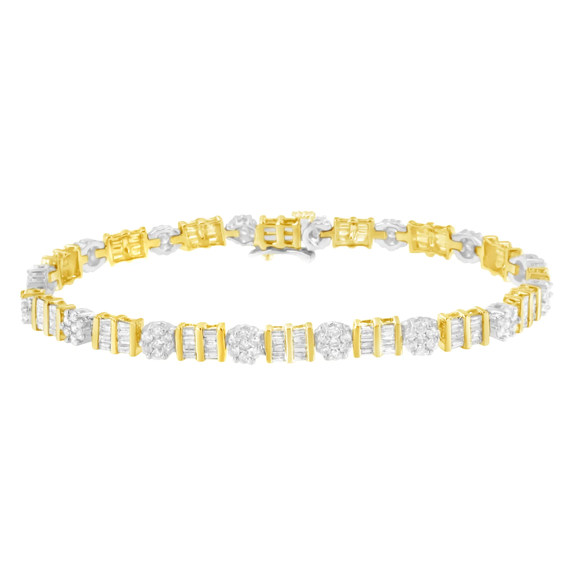 14 Karat Gold 3 - 3 / 8 Cttw Round & Baguette-Cut Diamant Cluster Wechselstation 7