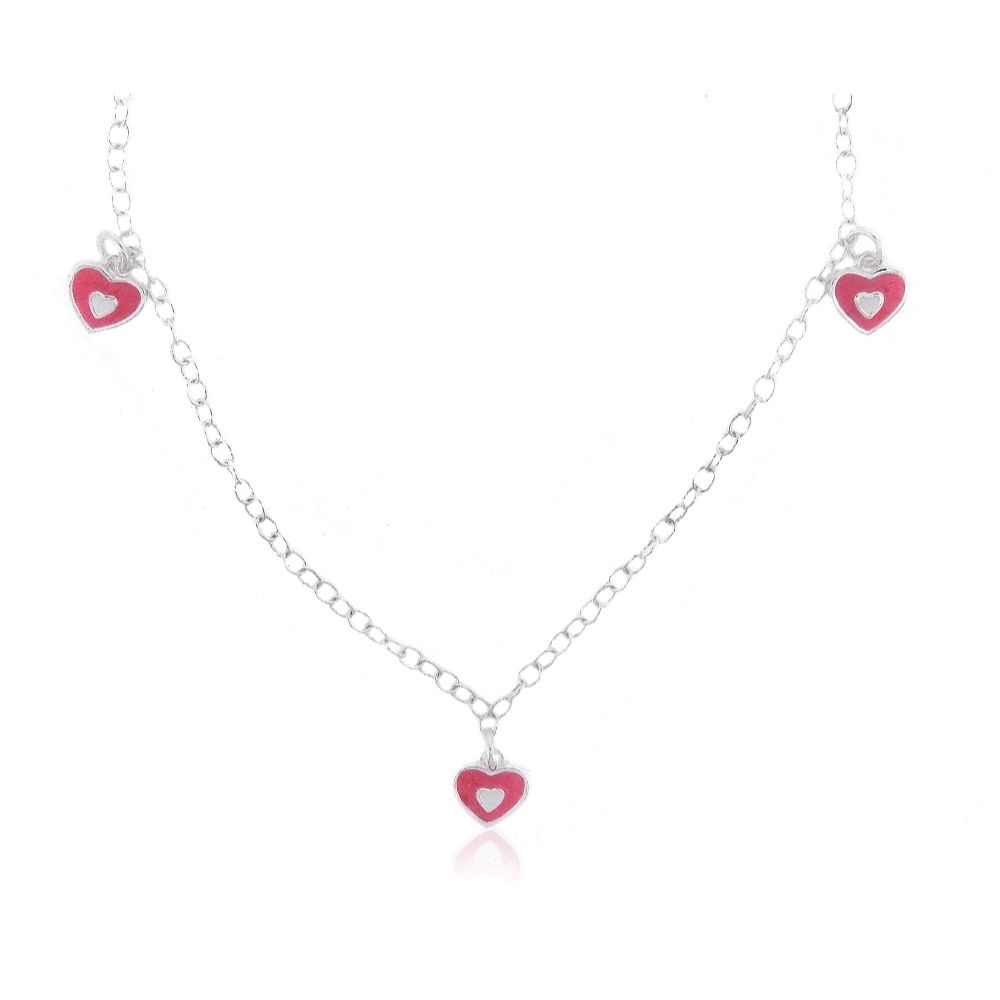 Sterling Silber Pink Enamel Herzen Charm Mädchen Halskette