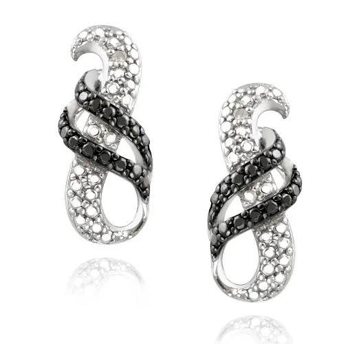 Sterling Silber Diamant Akzent Weiß und Schwarz Swirl Drop Ohrringe