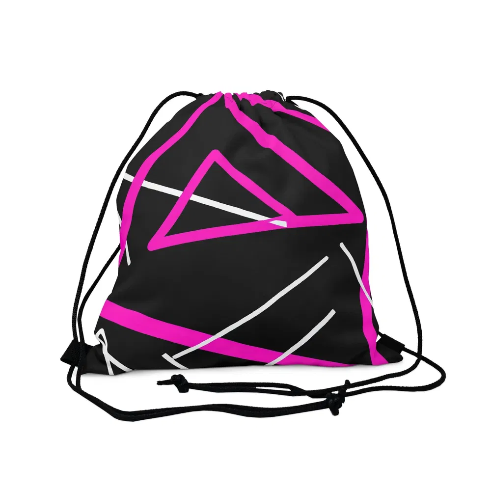Drawstring Rucksack Tasche - Schwarz und rosa geometrisches Muster