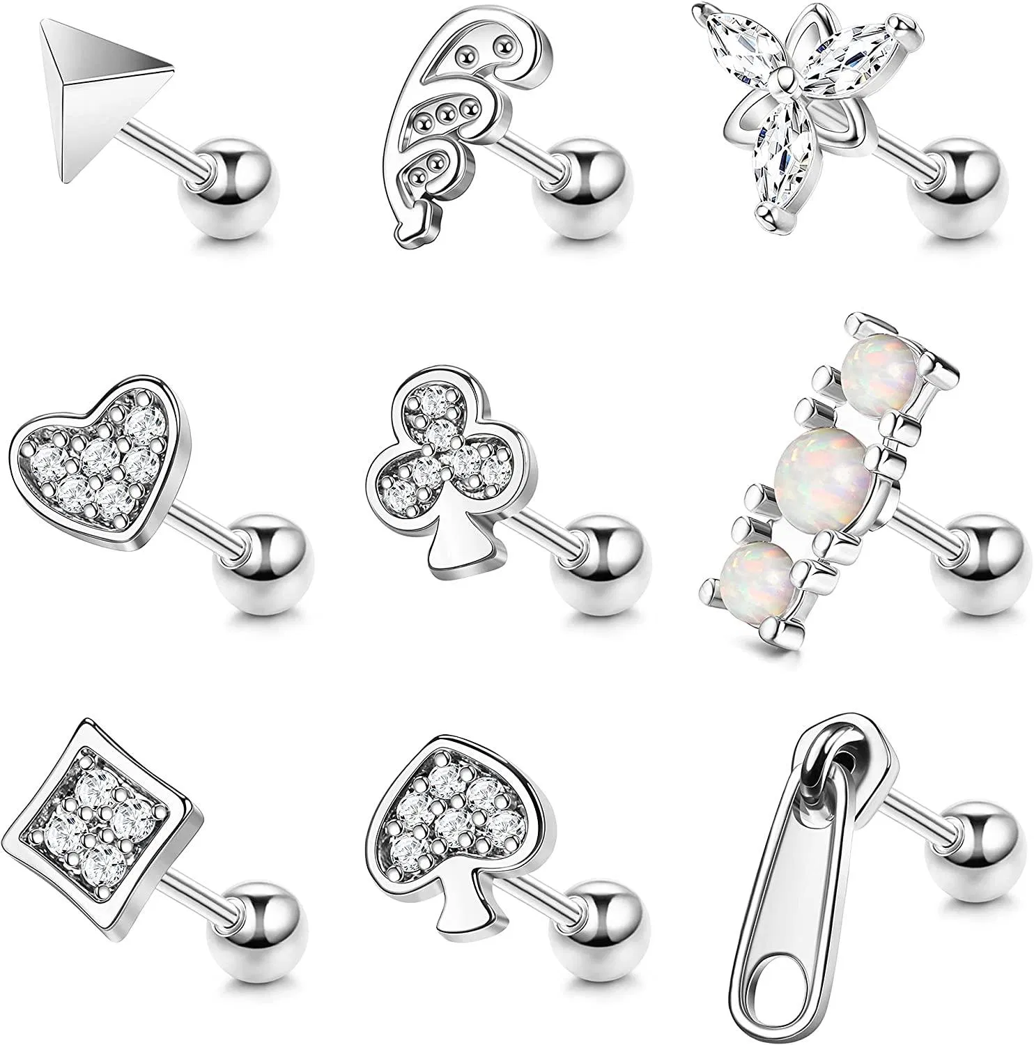 9pcs Knorpel Ohrringe Helix Piercing 16G Edelstahl CZ Poker Knorpel Stud Ohrringe für Männer Frauen Dangle Conch Forward Helix Tragus Daith Piercing Jewelry